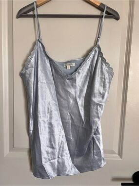 nine britton Ice Blue Satin Lace-Trim Camisole